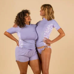 Tee Shirt Anti UV Surf Top 500 Manches Courtes Femme Parme Et Floral SELVA -Kitesurf Boutique tee shirt anti uv surf top 500 manches courtes femme parme et floral selva 5